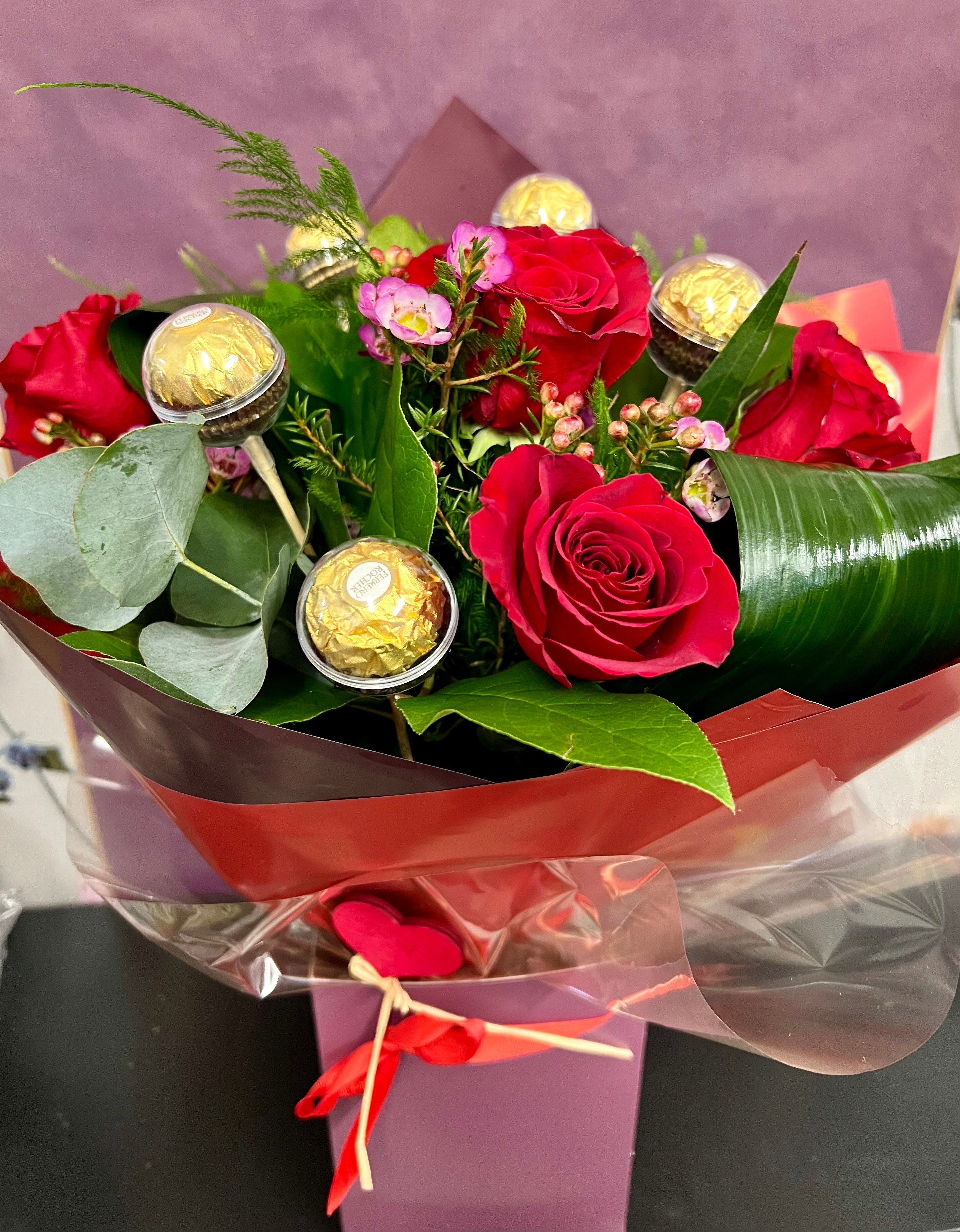 Red Rose and Ferrero Rocher Arrangement Flower Arrangement