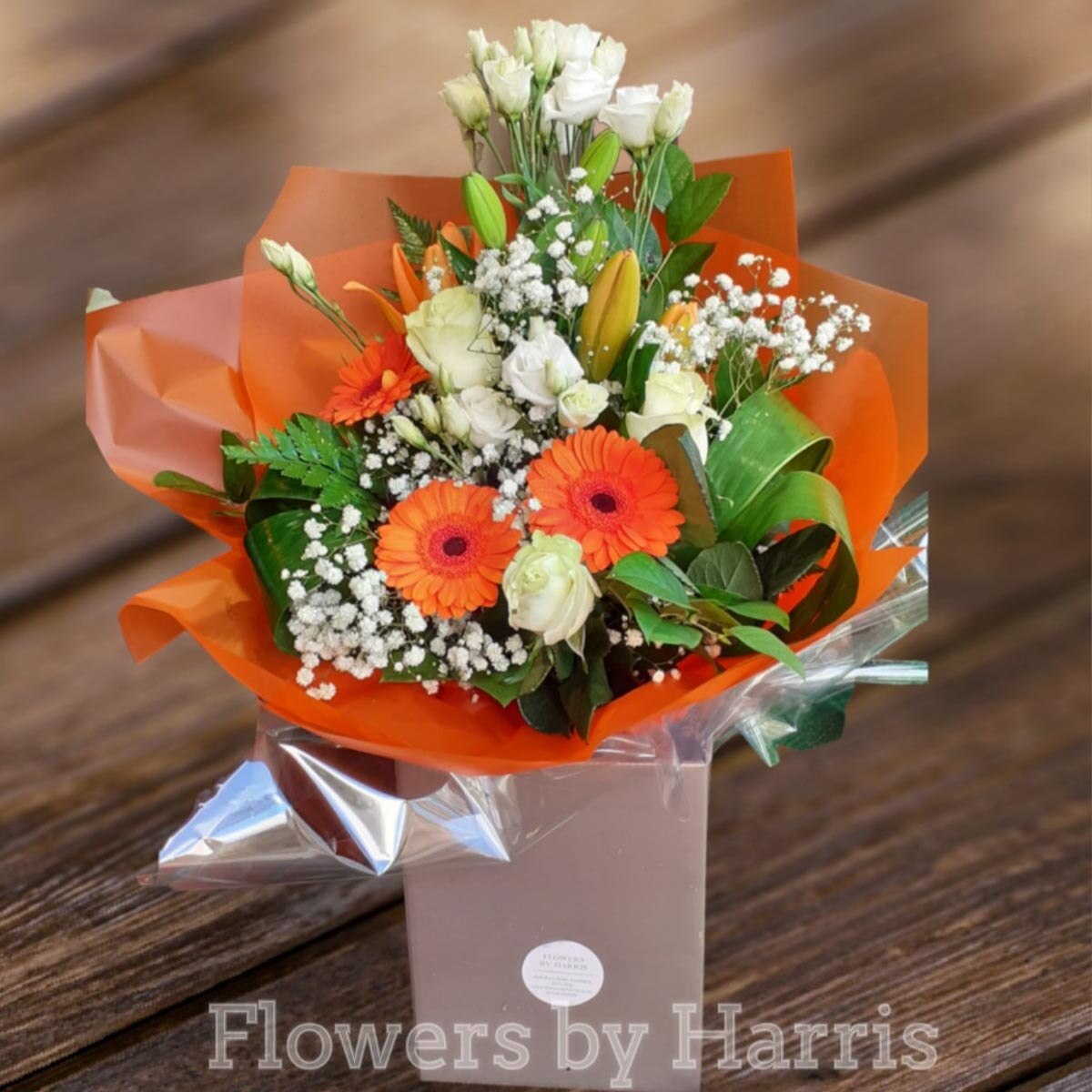 Orange and White Hand Tied Flower Arrangement