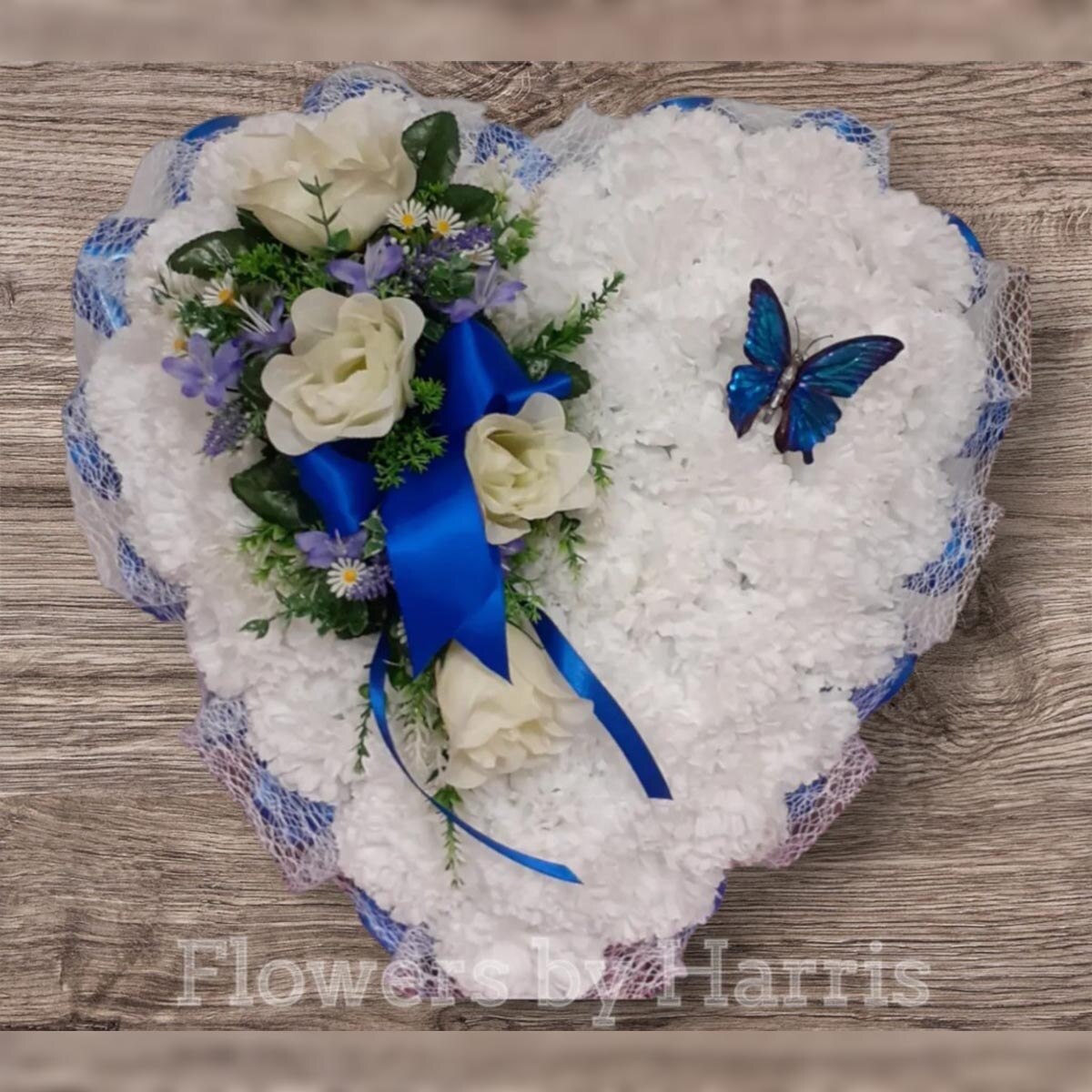 Silk Blue and Whilte Heart Flower Arrangement