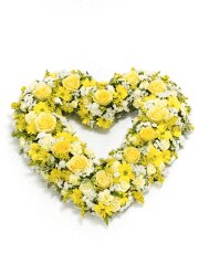 Yellow and White Open Heart Funeral Arrangement