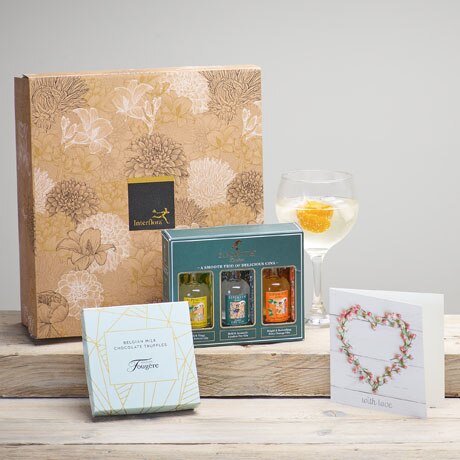 Gin Trio, Chocolate Truffles & Card Gift Set Flower Arrangement