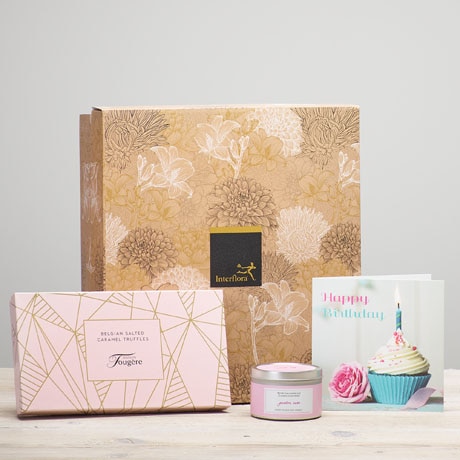 Salted Caramel Truffles, Birthday Card & Candle Gift Set  Flower Arrangement
