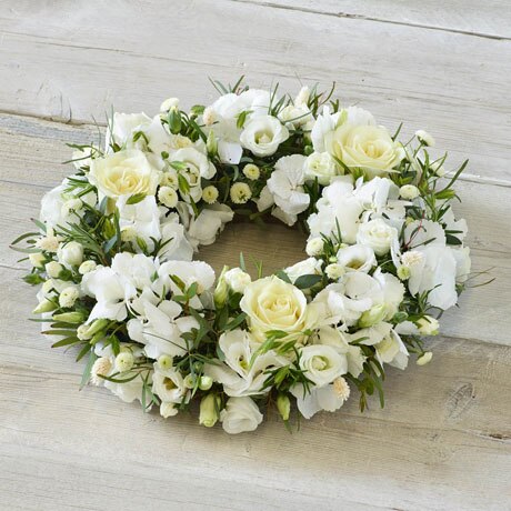 Opulent White Wreath size,  inches height and  inches wide.
