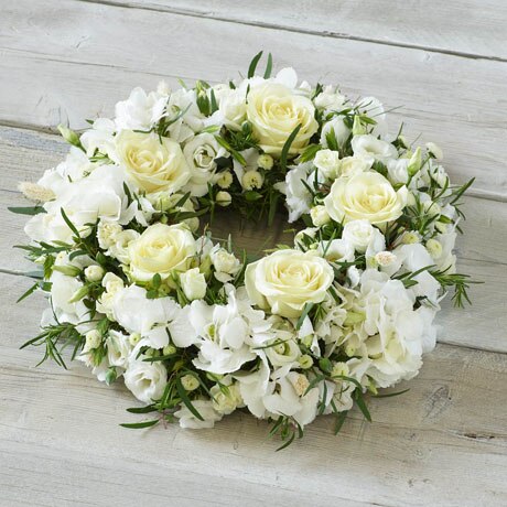 L Opulent White Wreath size,  inches height and  inches wide.