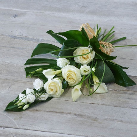 White Rose and Calla Lily Sheaf size,  inches height and  inches wide.