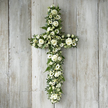 White and Green Cross Flower Arrangement