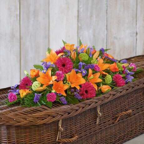 L Vibrant Casket Spray size,  inches height and  inches wide.