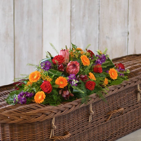 Tropical Casket Spray size,  inches height and  inches wide.