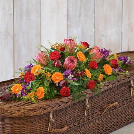 XL Tropical Casket Spray size,  inches height and  inches wide.