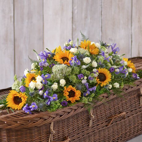 XL Sunflower Mix Casket Spray size,  inches height and  inches wide.