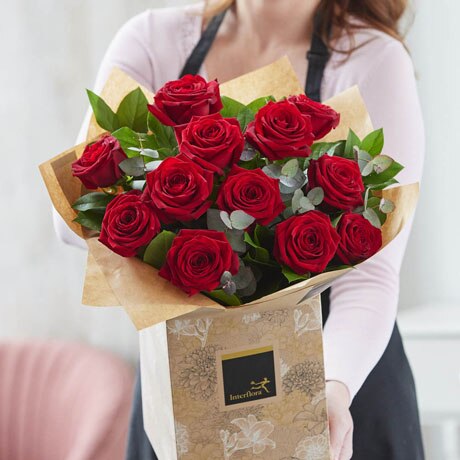 Hand-tied Bouquet of 12 Red Roses Flower Arrangement