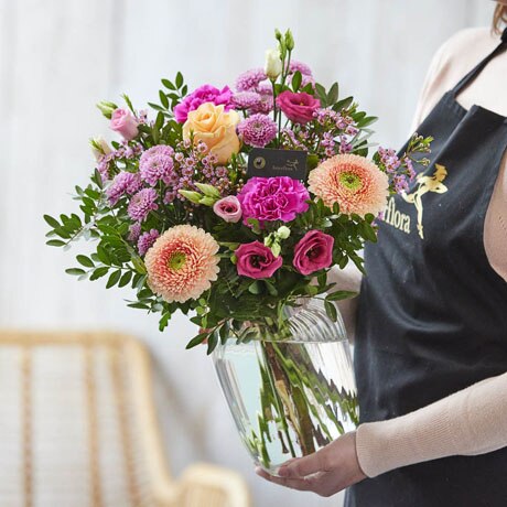 Hand-tied bouquet and vase made with seasonal flowers Flower Arrangement