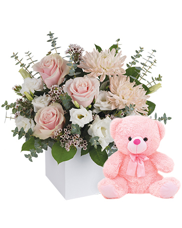 It's a Girl with Teddy Flower Arrangement