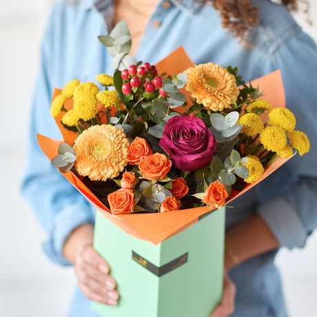 Vibrant Autumn Gift Box Flower Arrangement