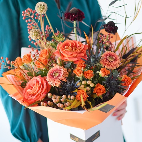 Fiery Halloween Bouquet size,  inches height and  inches wide.