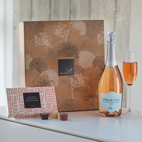 Sparkling Rosé Prosecco & Belgian Chocolates Gift Set Flower Arrangement