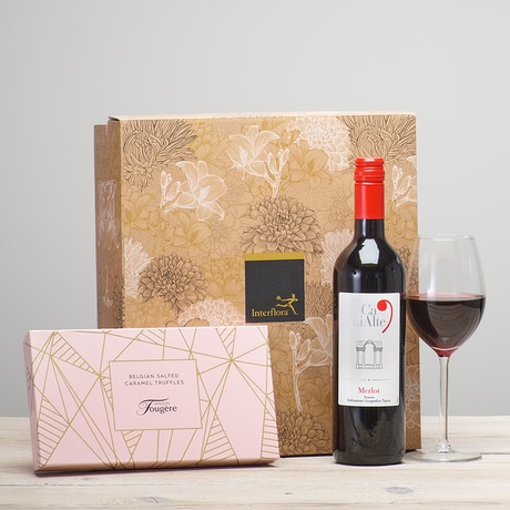 Red Wine & Salted Caramel Truffles Gift Set size,  inches height and  inches wide.