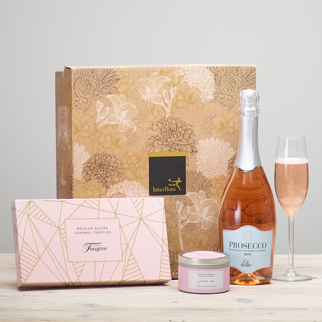 Prosecco Rosé, Salted Caramel Truffles & Candle Gift Set  size,  inches height and  inches wide.