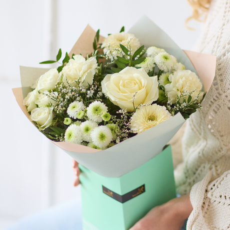 Neutral Gift Box Flower Arrangement