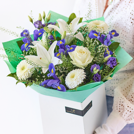 Brilliant Blue and White Bouquet Flower Arrangement