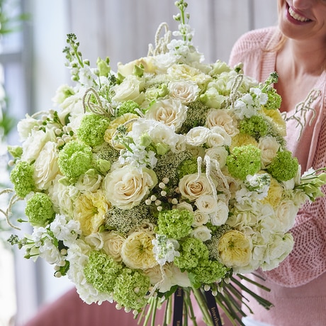 Ultimate Luxury Neutral Bouquet size,  inches height and  inches wide.