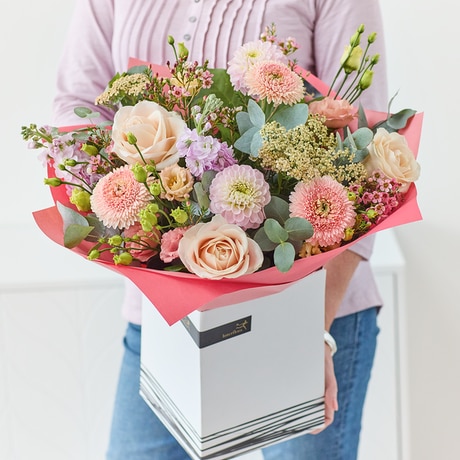 Luxury Bespoke Pastel Thinking of You Bouquet size,  inches height and  inches wide.