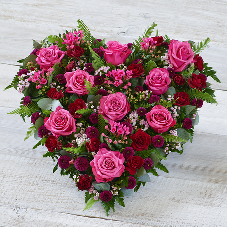 Cerise Rose Heart Flower Arrangement