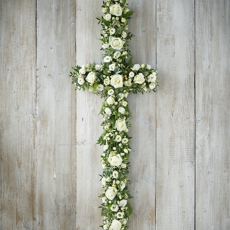 White and Green Cross Flower Arrangement