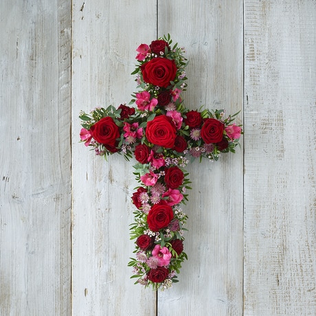 Red and Pink Cross Flower Arrangement