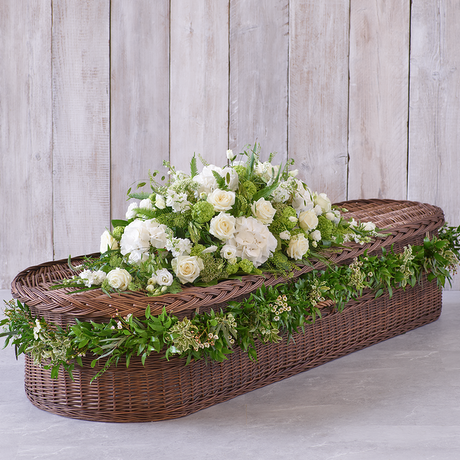 Large White Casket Spray with Garland Flower Arrangement