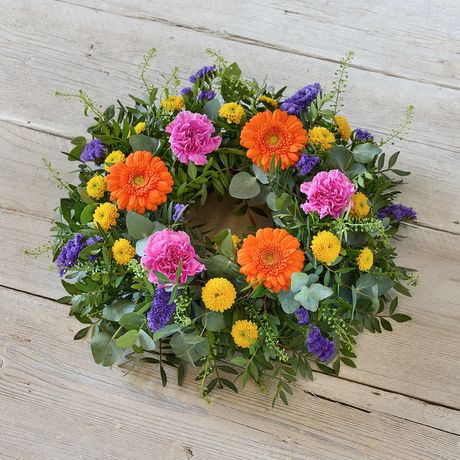 Bright Funeral Wreath Flower Arrangement