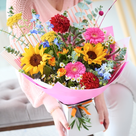 Radiant Summer Trending Bouquet size,  inches height and  inches wide.