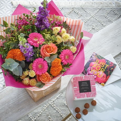 Mother's Day Beautiful Brights Bouquet Bundle size,  inches height and  inches wide.