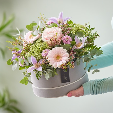 Mother's Day Pastel Hatbox Flower Arrangement