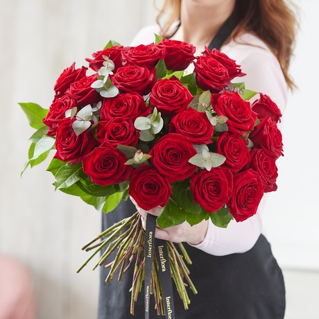 24 Red Rose Hand-tied size,  inches height and  inches wide.