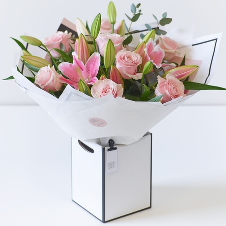 Luxury Pink Rose and Lily Bouquet Flower Arrangement