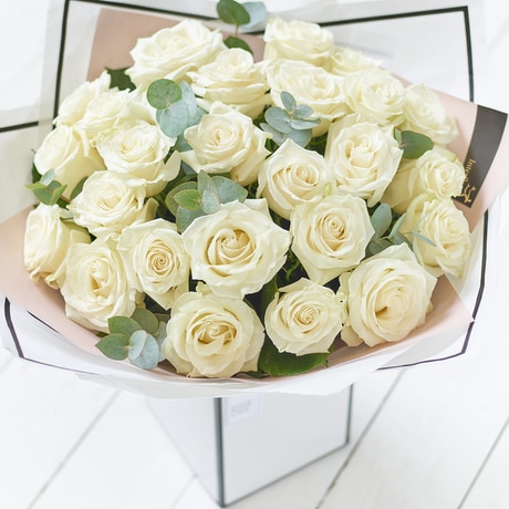 Luxury White Rose Bouquet size,  inches height and  inches wide.