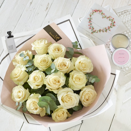 Beautifully Simple White Rose Gift Set size,  inches height and  inches wide.