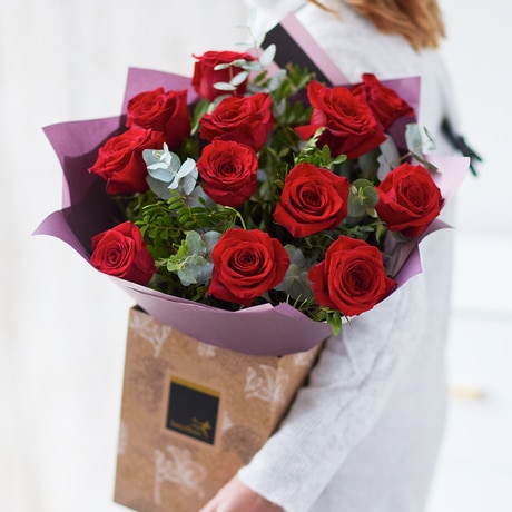 Valentine’s 12 Red Rose Hand-tied Flower Arrangement
