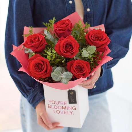 6 Red Roses size,  inches height and  inches wide.