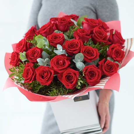 24 Red Roses size,  inches height and  inches wide.