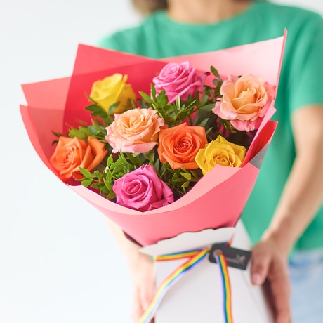A Rainbow of Roses Gift Box Flower Arrangement