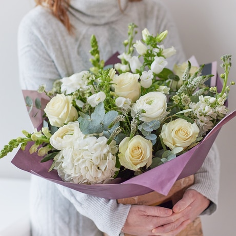 Deluxe Neutral Romantic Bouquet with White Roses Flower Arrangement