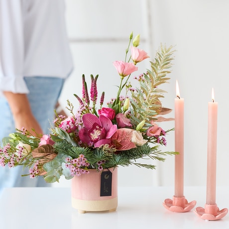 Trending Winter Arrangement with Candles Flower Arrangement