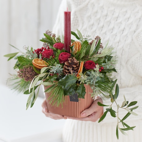 Classic Christmas Candle Arrangement size,  inches height and  inches wide.