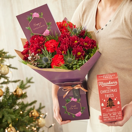 Bespoke Christmas Gift Box with card and biscuits Flower Arrangement