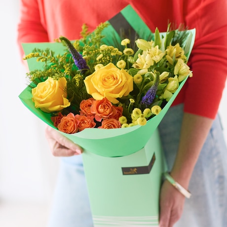 Bright Cheerful Gift Box Flower Arrangement