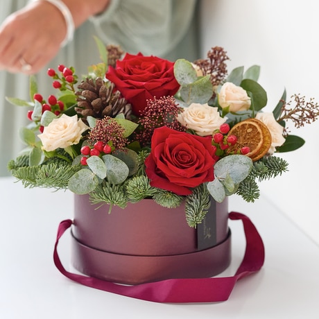 Classic Christmas Hatbox Flower Arrangement