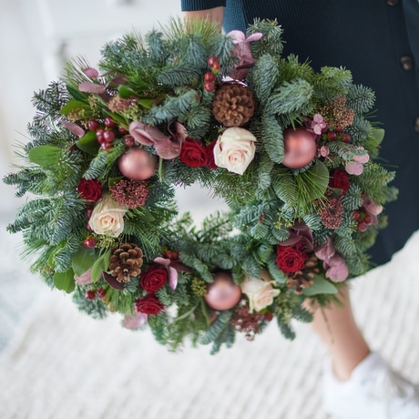 Luxury Classic Christmas Door Wreath size,  inches height and  inches wide.