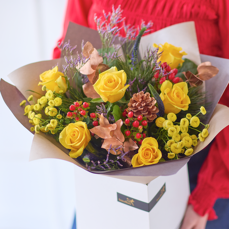 Winter Yellow Rose Bouquet Flower Arrangement
